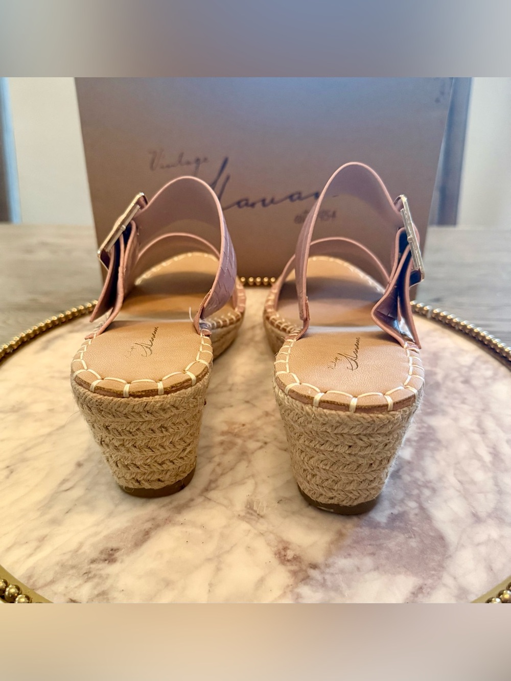 Vintage Havana Pink Croc-Embossed Espadrille Wedge Slide Sandals |Sz. 8.5 (NWB) - Picture 6 of 7